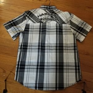 White Black button up short sleeve shirt harley davidson XL